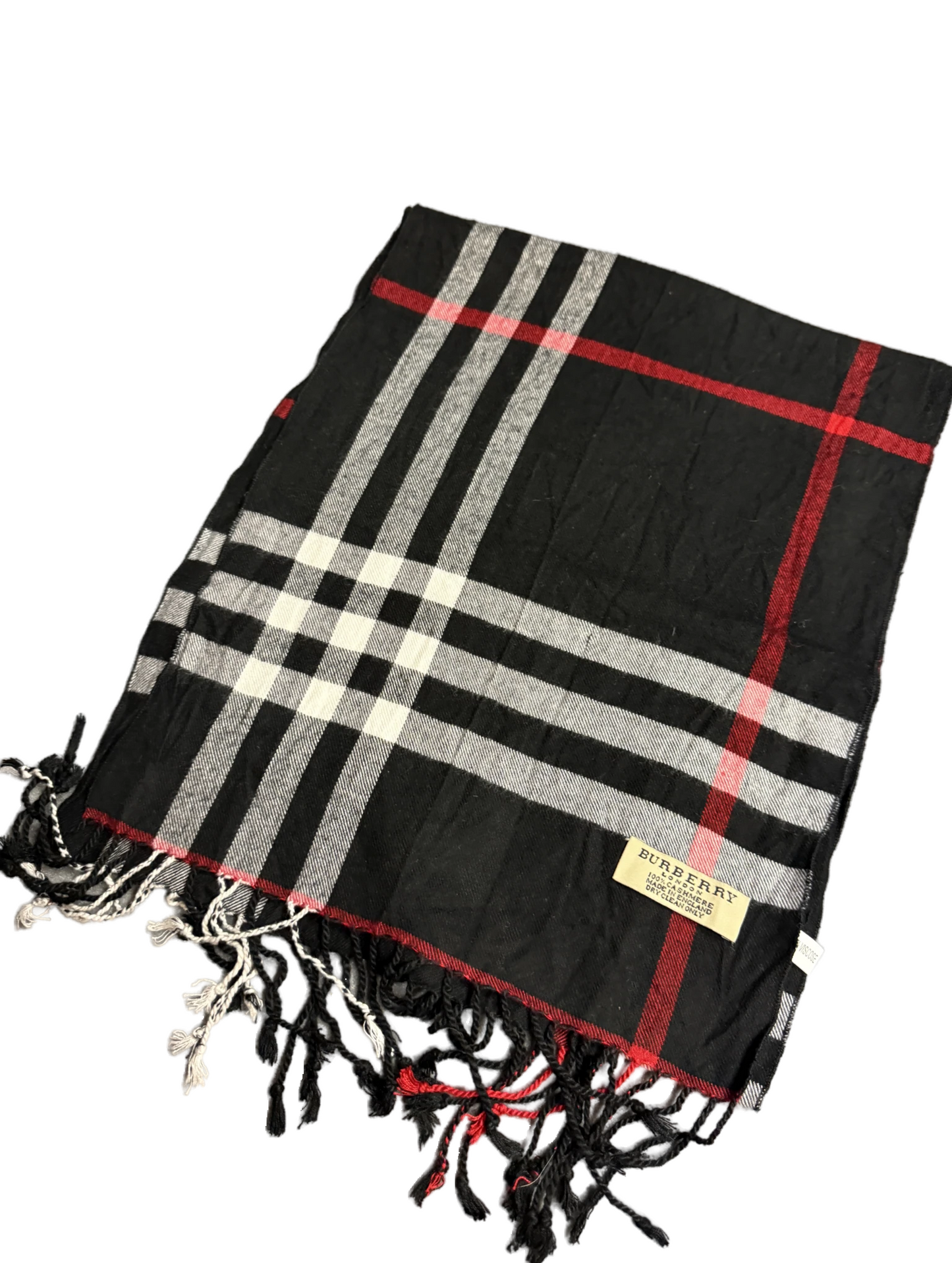 Burberry Schal 100% Kaschmir Vintage – Schwarz/Weiss/Rot