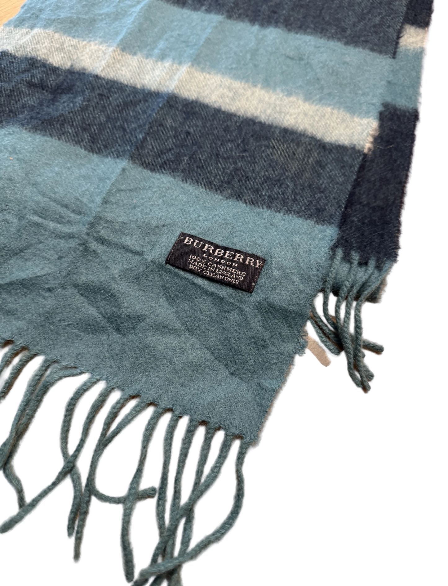 Burberry Schal 100% Kaschmir Vintage – Türkis / Dunkelblau / Hellblau