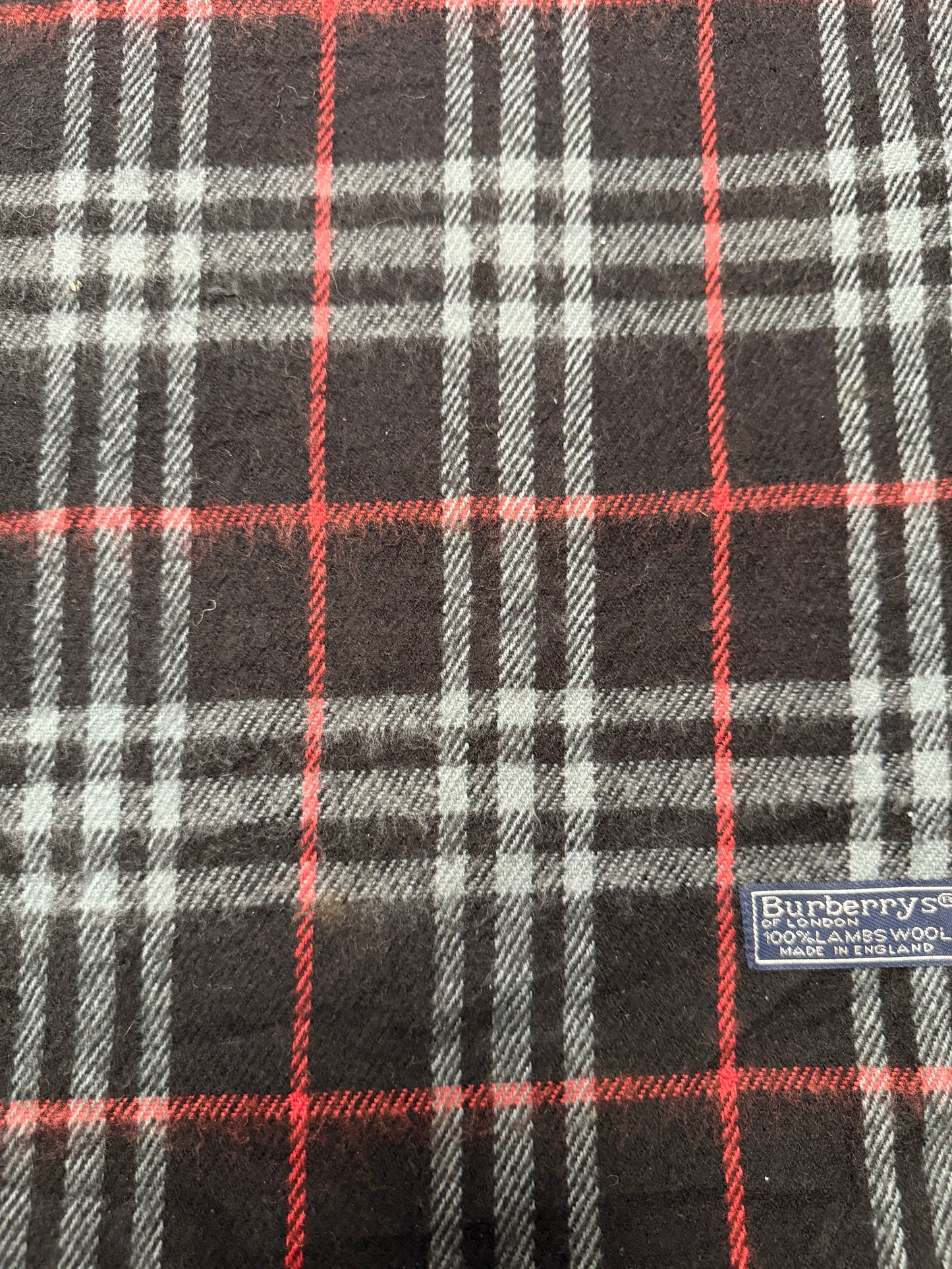 Burberry Schal 100% Lammwolle Vintage – Schwarz / Rot / Weiß