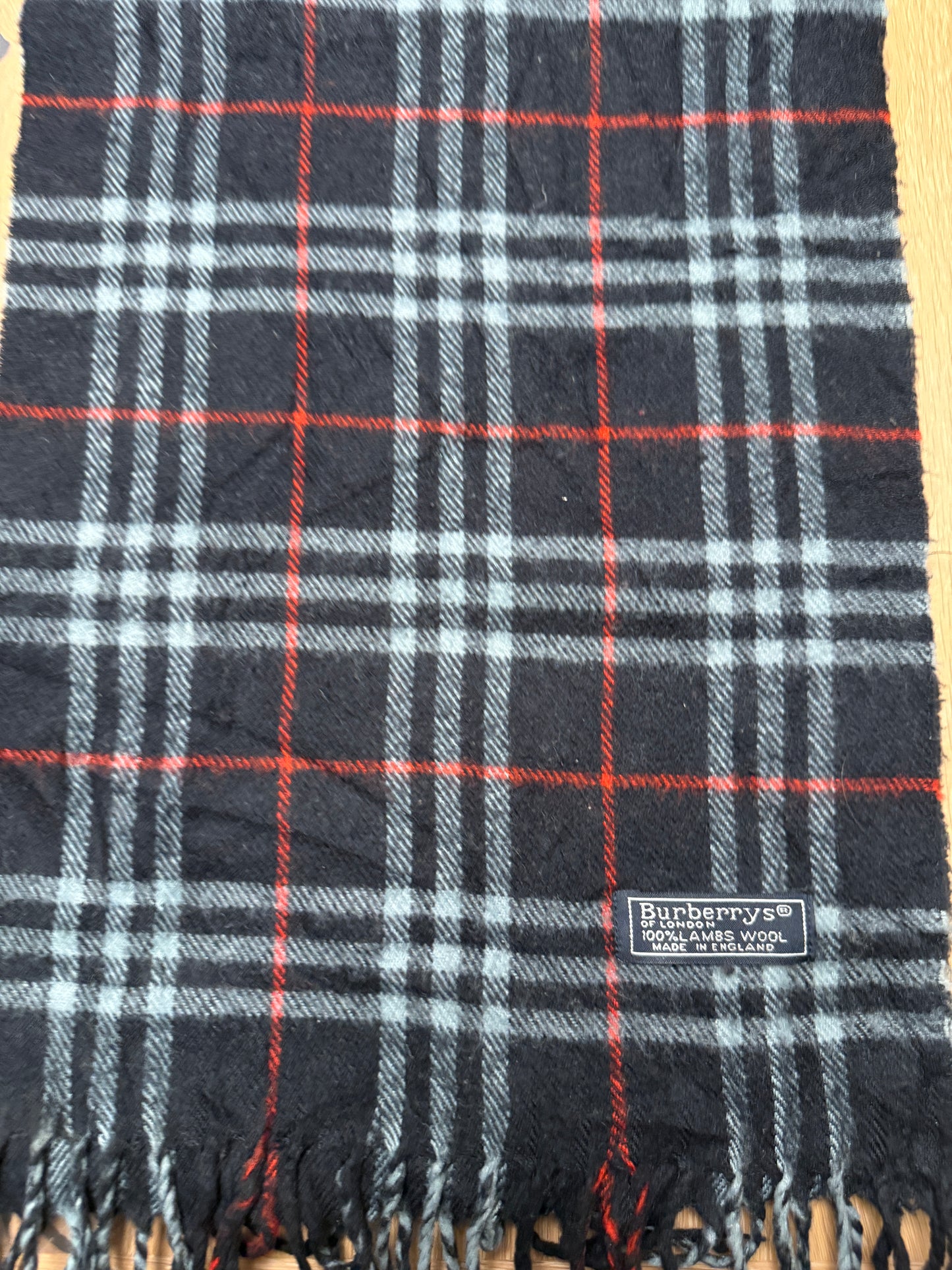 Burberry Schal 100% Lammwolle Vintage – Blau / Weiß / Rot