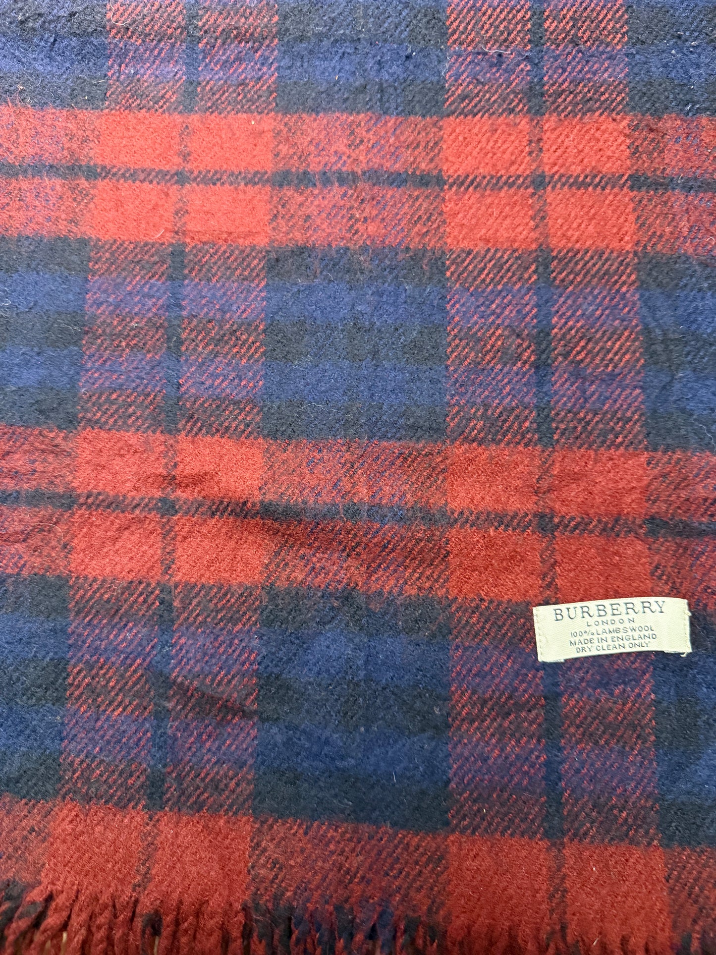 Burberry Schal 100% Lammwolle Vintage – Blau/Rot