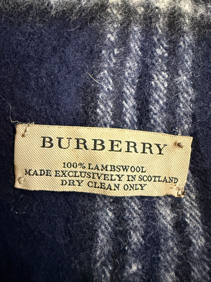 Burberry Schal 100% Lammwolle Vintage – Blau/Weiß