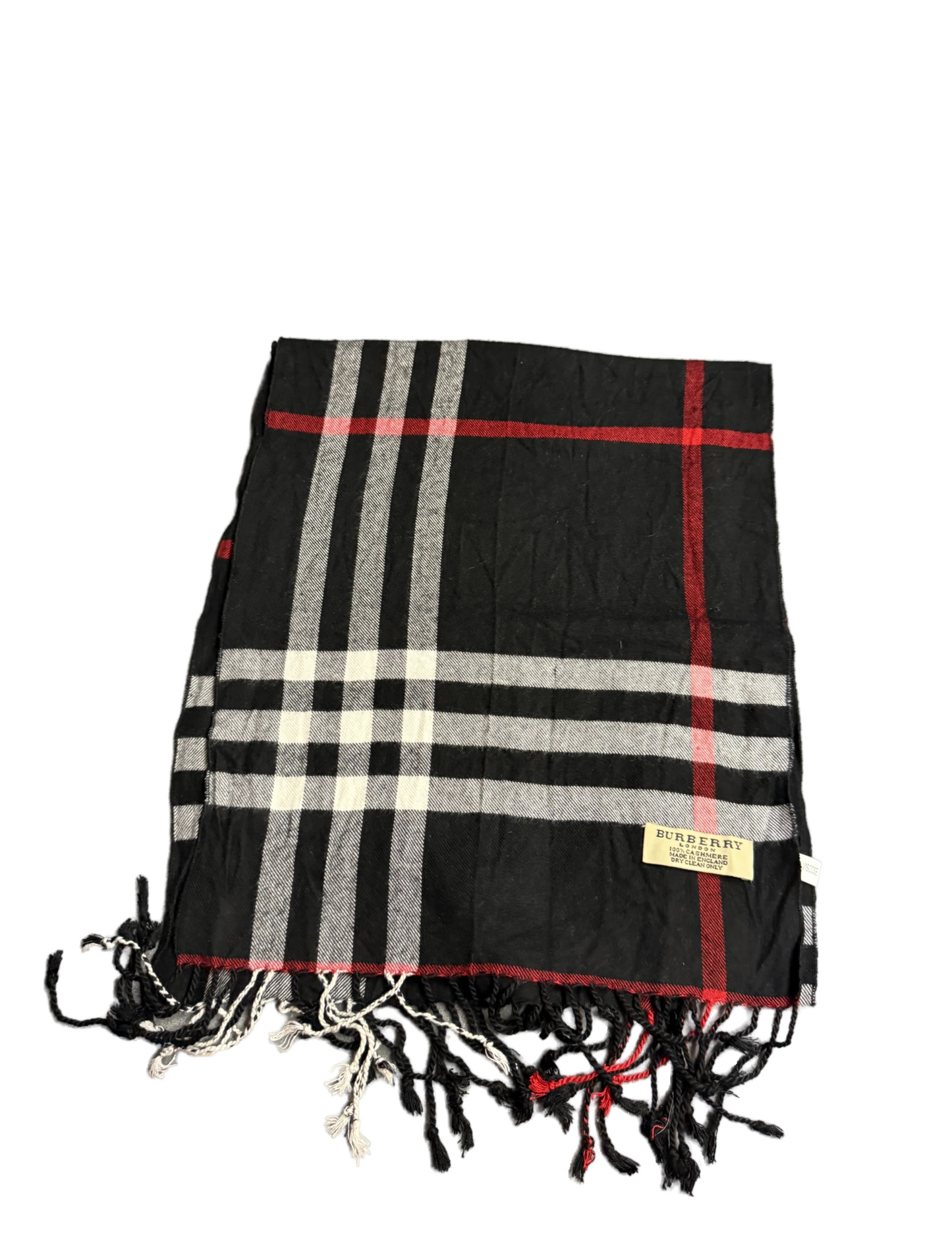 Burberry Schal 100% Kaschmir Vintage – Schwarz/Weiss/Rot