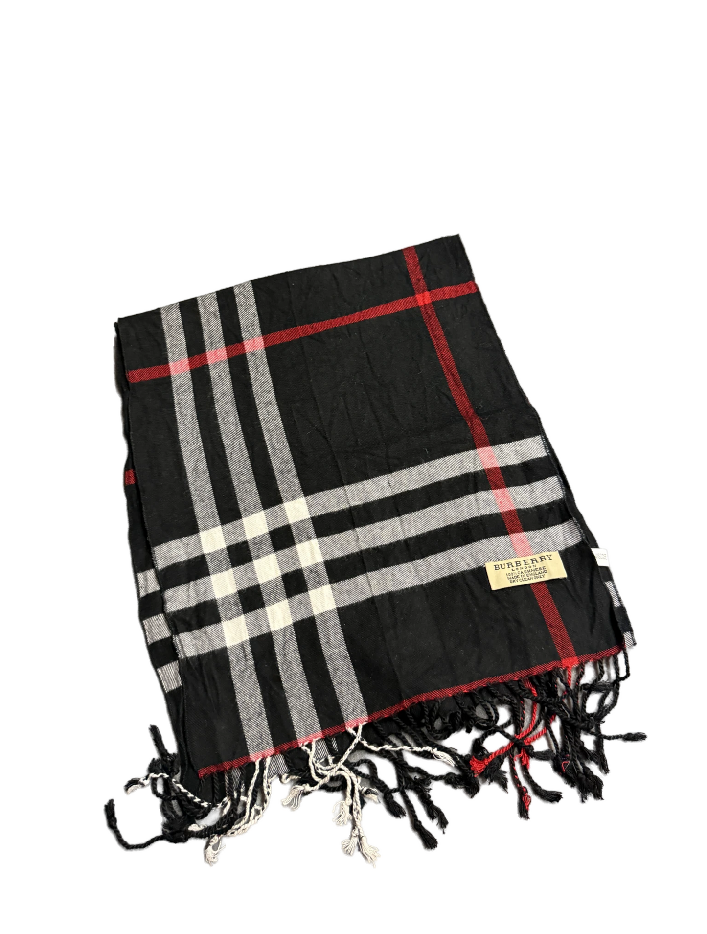 Burberry Schal 100% Kaschmir Vintage – Schwarz/Weiss/Rot