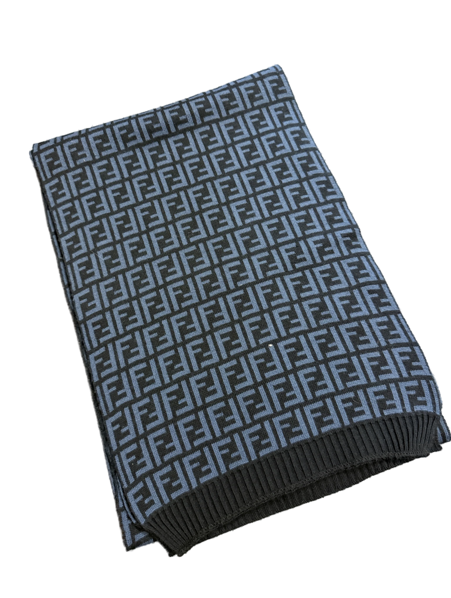Fendi Schal mit FF-Monogramm aus Wolle - Blau/Schwarz