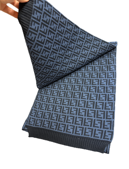 Fendi Schal mit FF-Monogramm aus Wolle - Blau/Schwarz