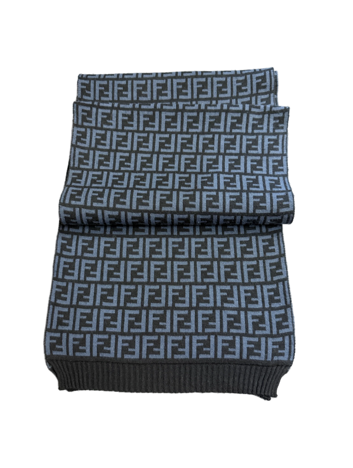 Fendi Schal mit FF-Monogramm aus Wolle - Blau/Schwarz