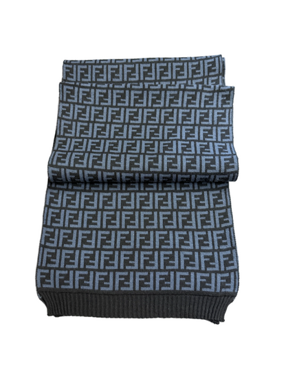 Fendi Schal mit FF-Monogramm aus Wolle - Blau/Schwarz