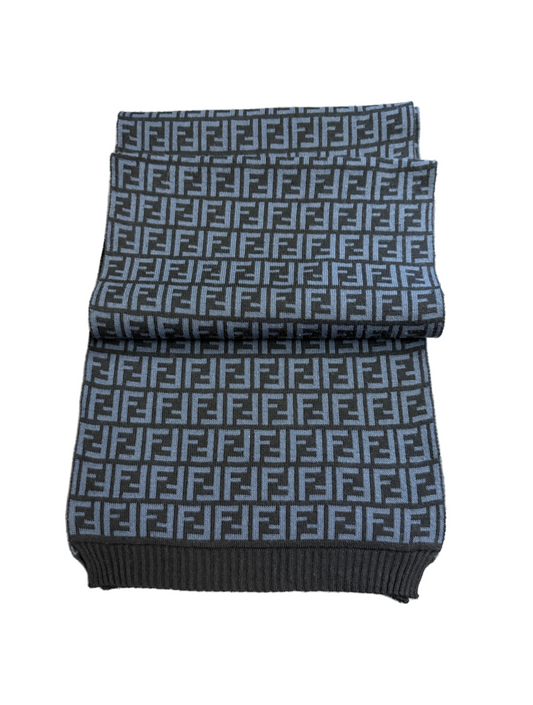 Fendi Schal mit FF-Monogramm aus Wolle - Blau/Schwarz