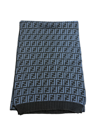Fendi Schal mit FF-Monogramm aus Wolle - Blau/Schwarz