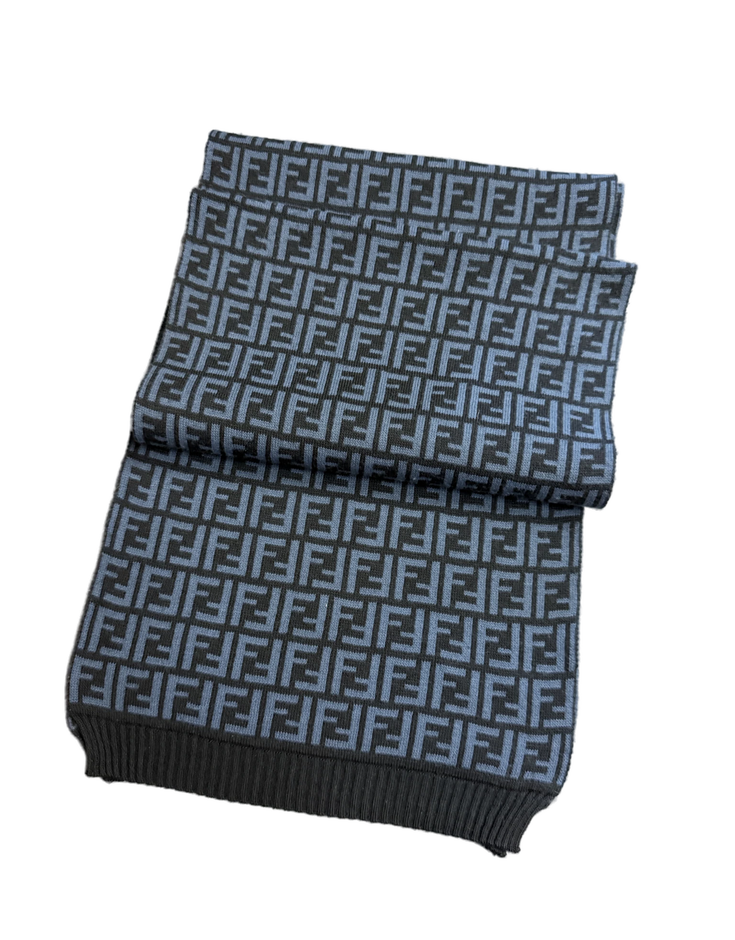 Fendi Schal mit FF-Monogramm aus Wolle - Blau/Schwarz