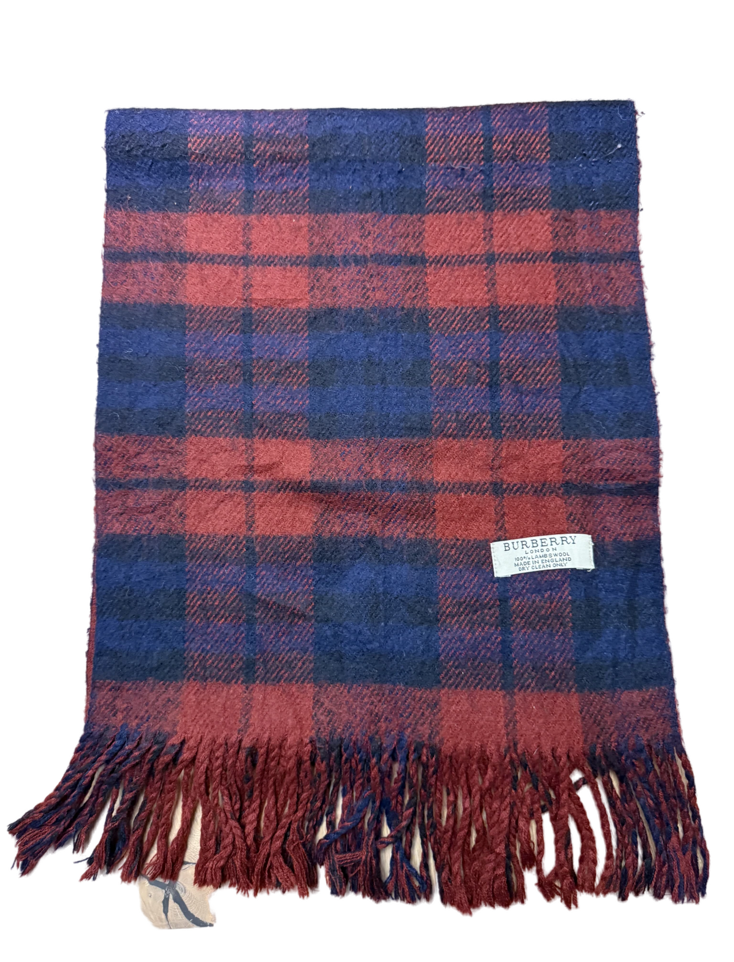 Burberry Schal 100% Lammwolle Vintage – Blau/Rot