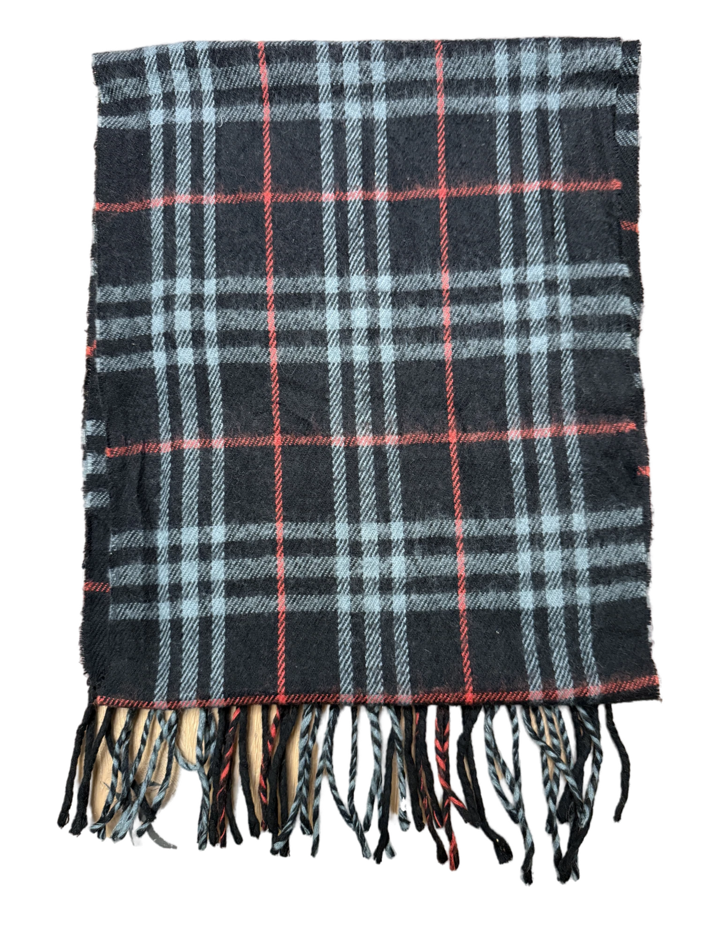 Burberry Schal 100% Lammwolle Vintage – Schwarz / Rot / Weiß