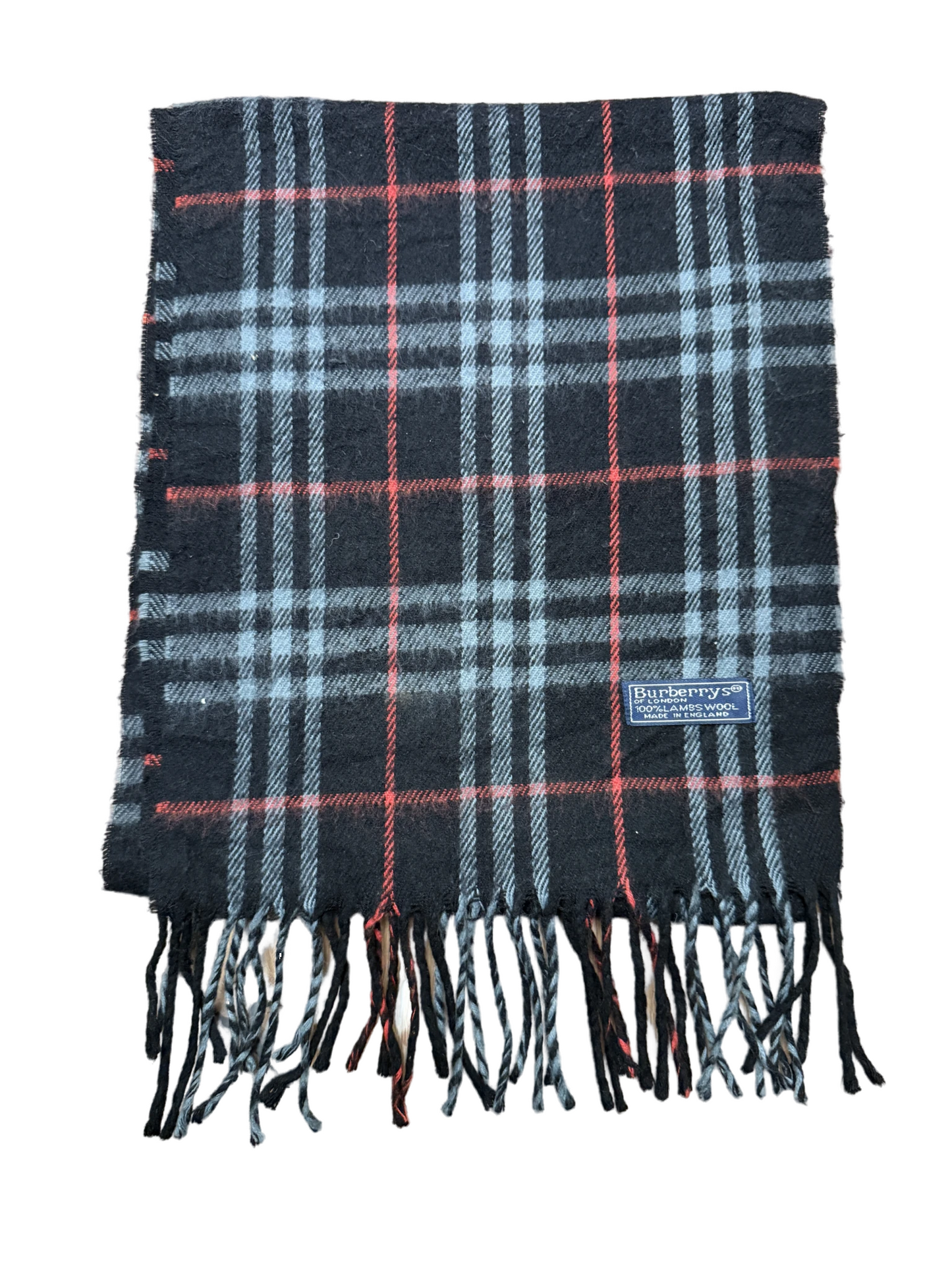 Burberry Schal 100% Lammwolle Vintage – Schwarz / Rot / Weiß