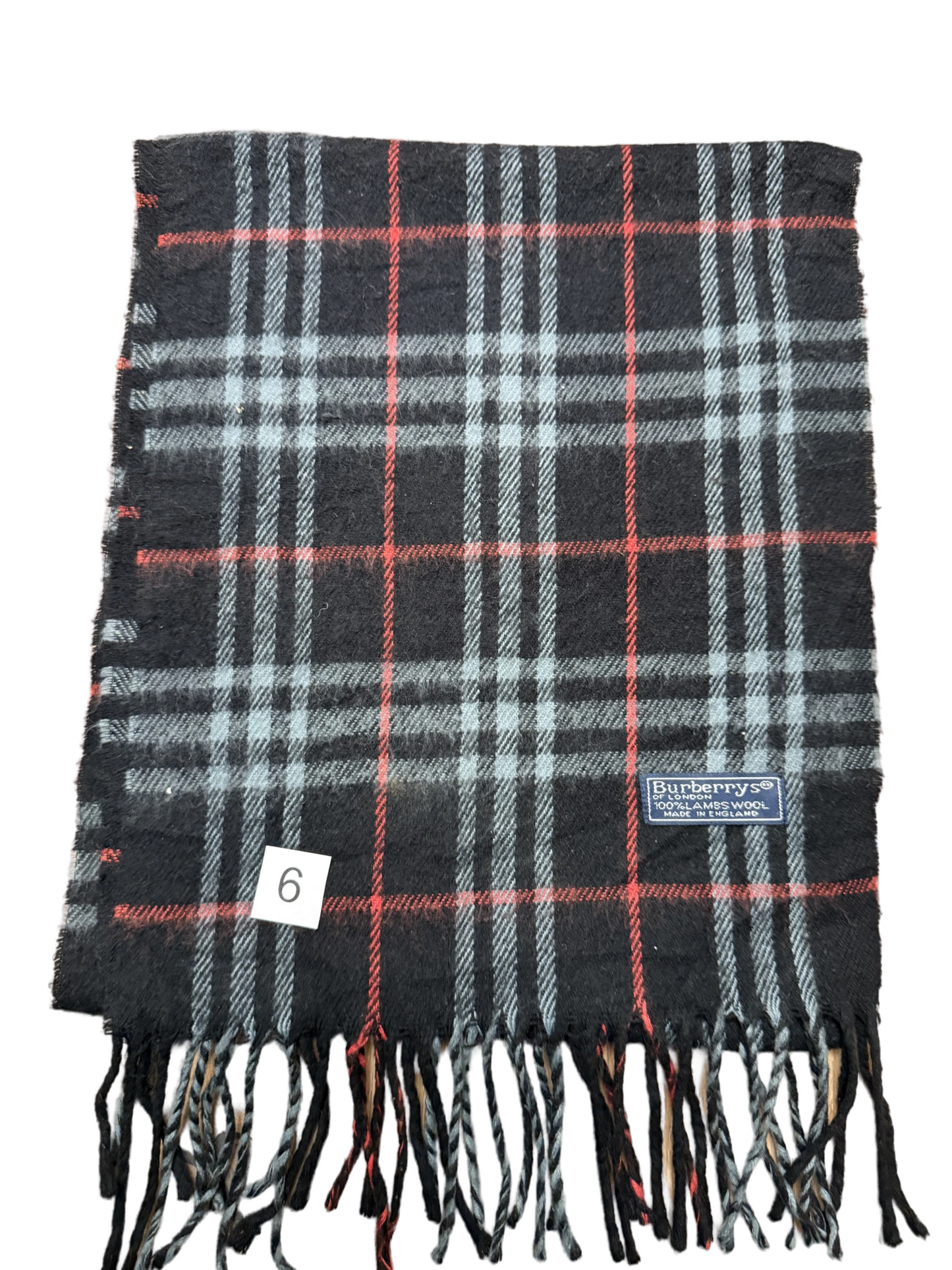 Burberry Schal 100% Lammwolle Vintage – Schwarz / Rot / Weiß